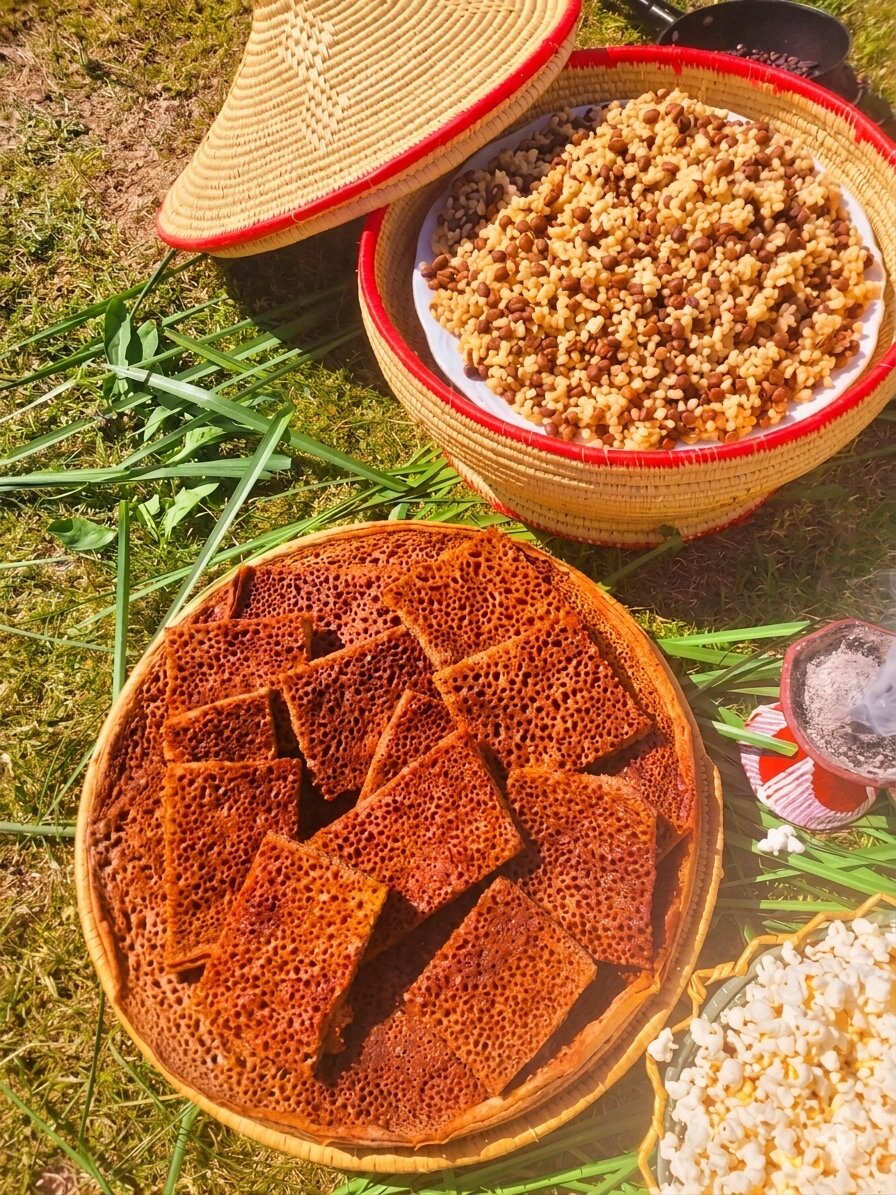 Traditional Nfro and Anebabero foods prepared for Lideta leMaryam celebration
