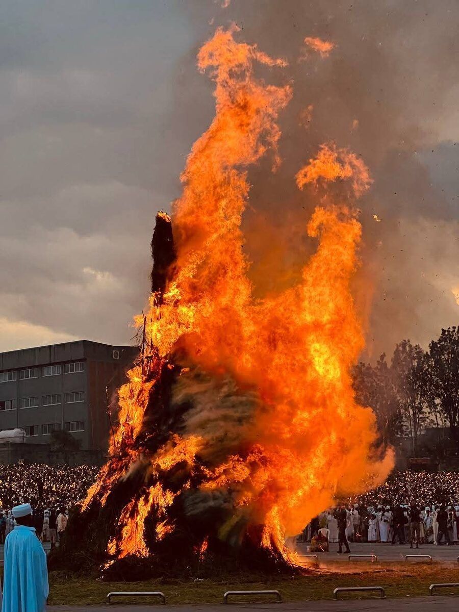 Meskel Demera bonfire ceremony with crowds in Addis Ababa